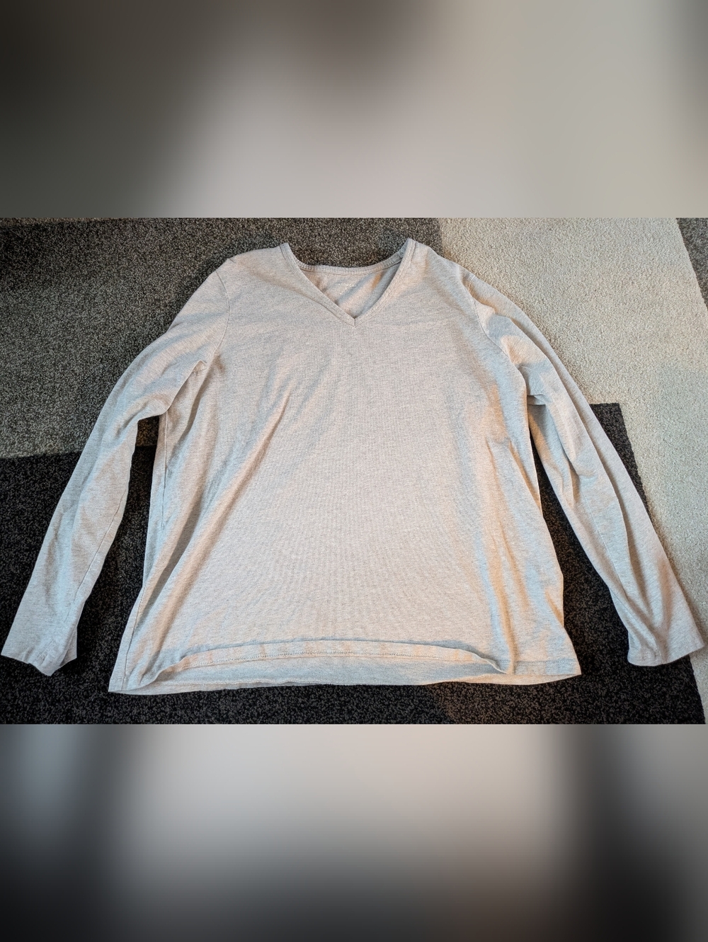 Gray Cotton V Neck Long Sleeve Top